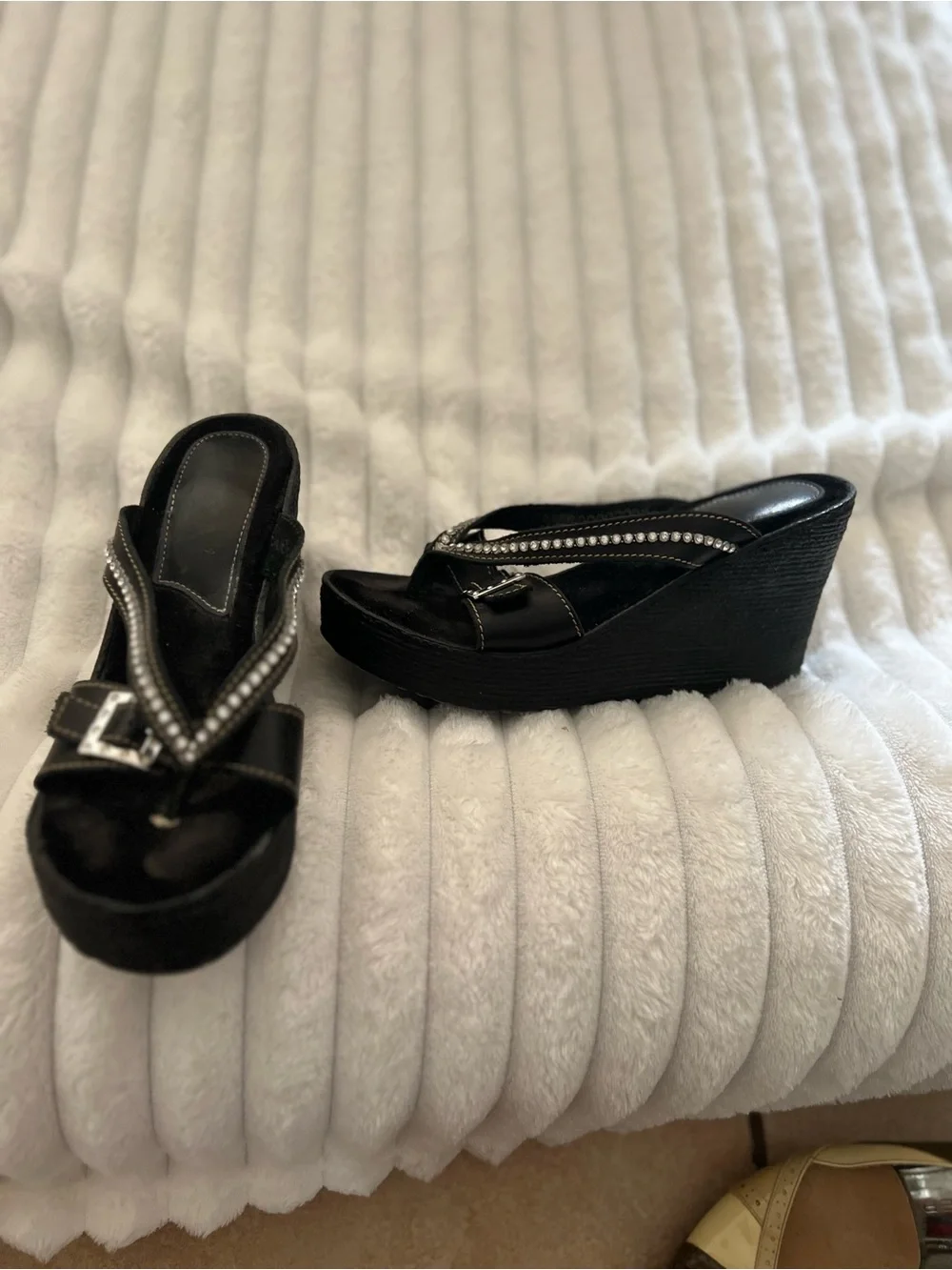 Sbicca Black Embellished Wedge Thong Sandals